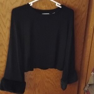 Altar'd State Black Crop Top Faux Fur Cuff Bell Sleeve | Size S